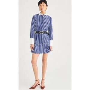 NWT J.Crew Tiered Shirtdress In Cotton Poplin Blue White Size 6